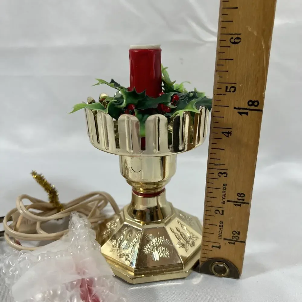 Vintage Blow Mold Plastic Light Up Candle Christmas Holly Lamp Electric Window